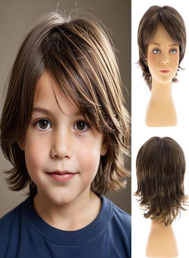 Dsimeig Brown Kids Wig Short Wavy Child Synthetic Boys Cosplay Halloween Costume Party Use - Image 1